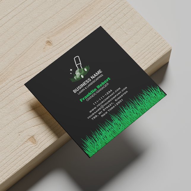Professional Black Green Lawn Care & Landscaping  Square Business Card (Creator Uploaded)