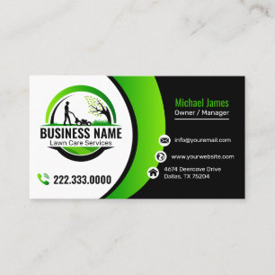 Professional Black Green Lawn Care Service Business Card
