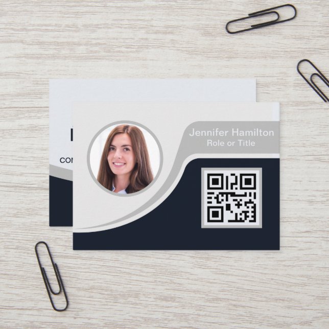 Professional Black Grey add your Logo QR Business  Business Card (Front/Back In Situ)