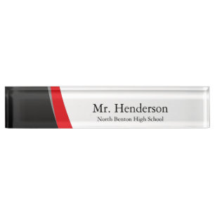 Professional Black Grey and Red Teacher Nameplate