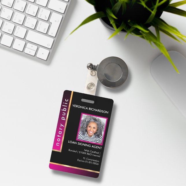 Professional Black & Hot Pink Notary Photo Badge (Creator Uploaded)