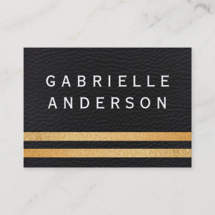 Professional Black Leather / Gold Glitter Stripes Business Card