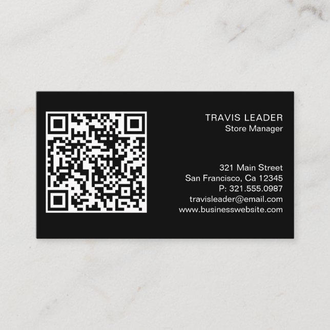 Professional Black Logo QR Code Modern Business Card (Front)