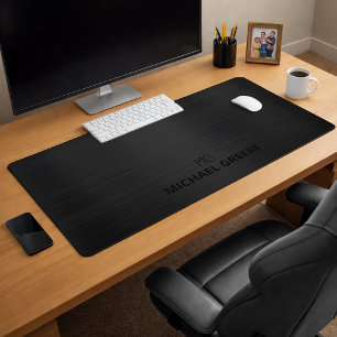 Professional Black Metallic Monogram Desk Mat