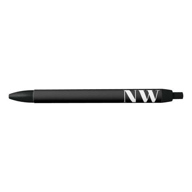 Professional Black Minimalist White Monogram Ink Pen (Front)