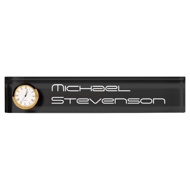 Professional Black Modern Nameplate with Clock (Front)