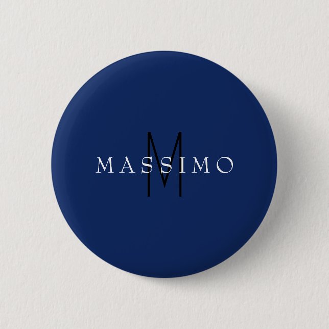 Professional Black Monogram Blue Your Name 2 Inch Round Button (Front)