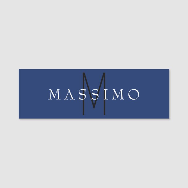 Professional Black Monogram Blue Your Name Tag (Front)
