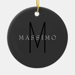 Professional Black Monogram Gray Your Name Ceramic Ornament