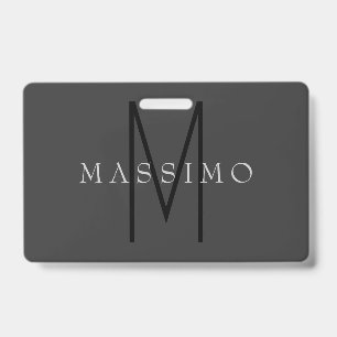 Professional Black Monogram Grey Your Name Badge