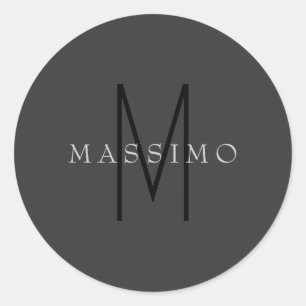Professional Black Monogram Grey Your Name Classic Round Sticker