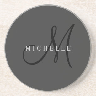 Professional Black Monogram Grey Your Name Coaster