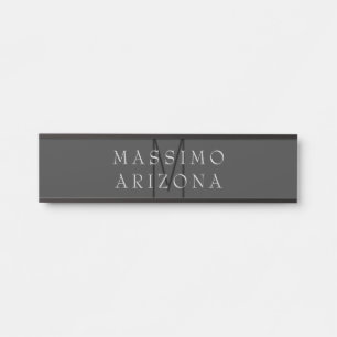 Professional Black Monogram Grey Your Name Door Sign