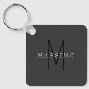 Professional Black Monogram Grey Your Name Keychain