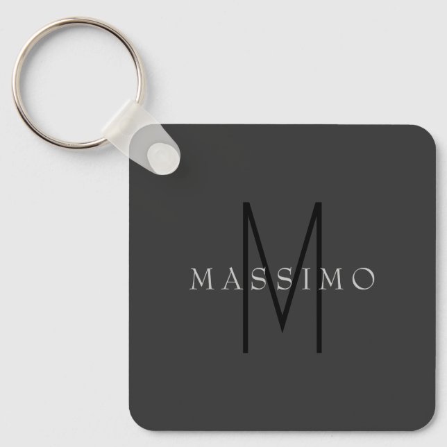 Professional Black Monogram Grey Your Name Keychain (Front)