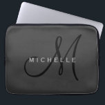 Professional Black Monogram Grey Your Name Laptop Sleeve<br><div class="desc">Plain Minimalist Modern Designs. They're all simple, attractive, unique.</div>