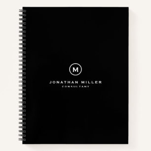 Professional Black Monogram Initial Medallion Notebook