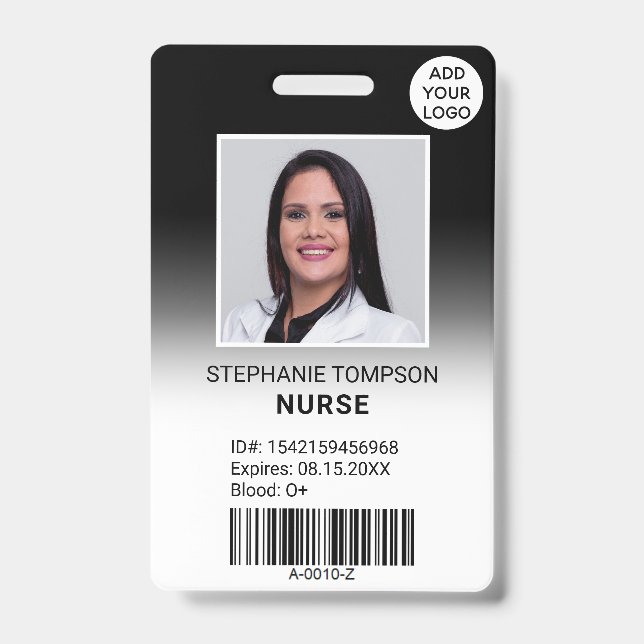 Professional black ombre nurse photo logo code badge (Front)