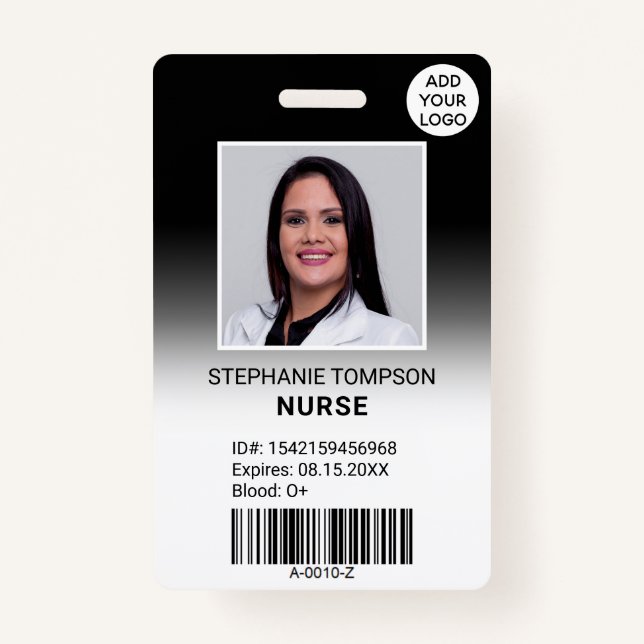 Professional black ombre nurse photo logo code badge (Front)
