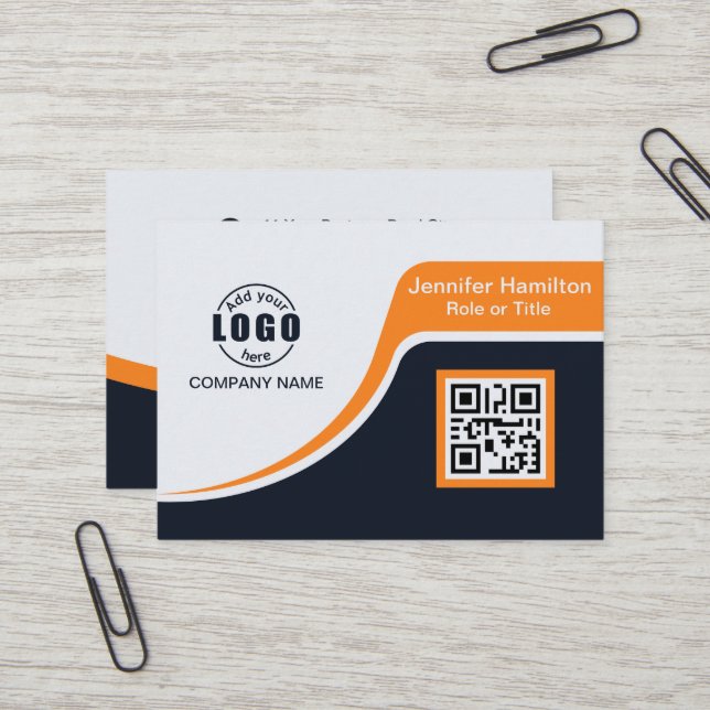 Professional Black Orange add your Logo QR Code Bu Business Card (Front/Back In Situ)
