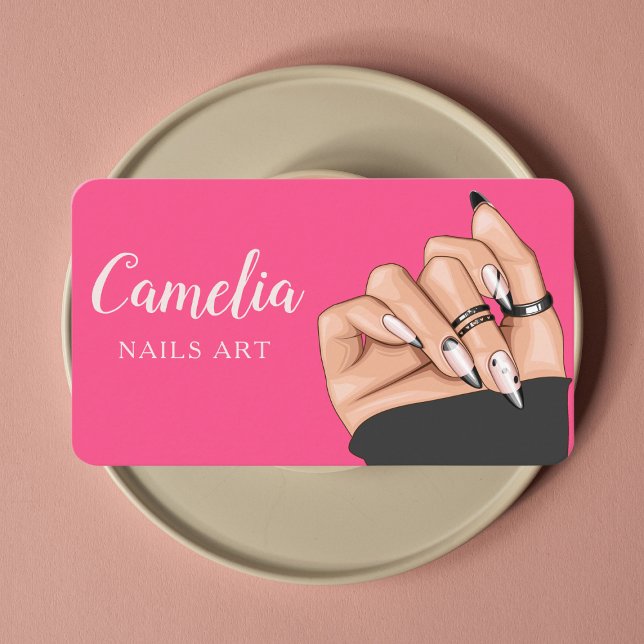 Professional Black Pink Nail Art Salon Qr Code Business Card (Creator Uploaded)