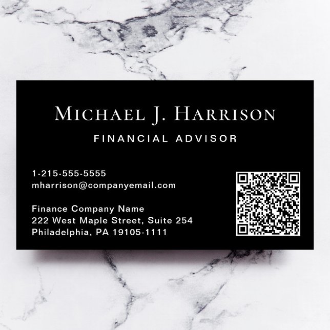 Professional Black QR Code Business Card (Our user-friendly template will generate your QR code automatically from your website address)