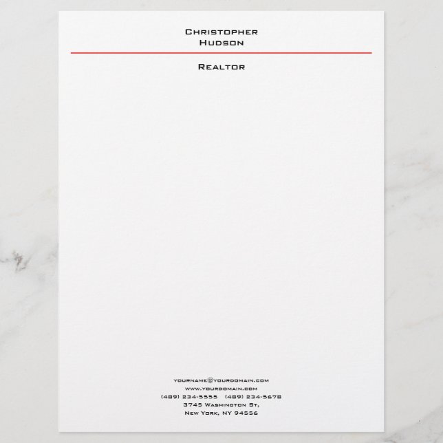 Professional Black Red White Simple Plain Realtor Letterhead (Front)