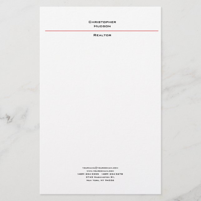 Professional Black Red White Simple Plain Stationery (Front)