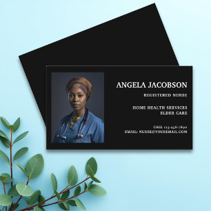 Professional Black Registered Nurse Photo Business Card