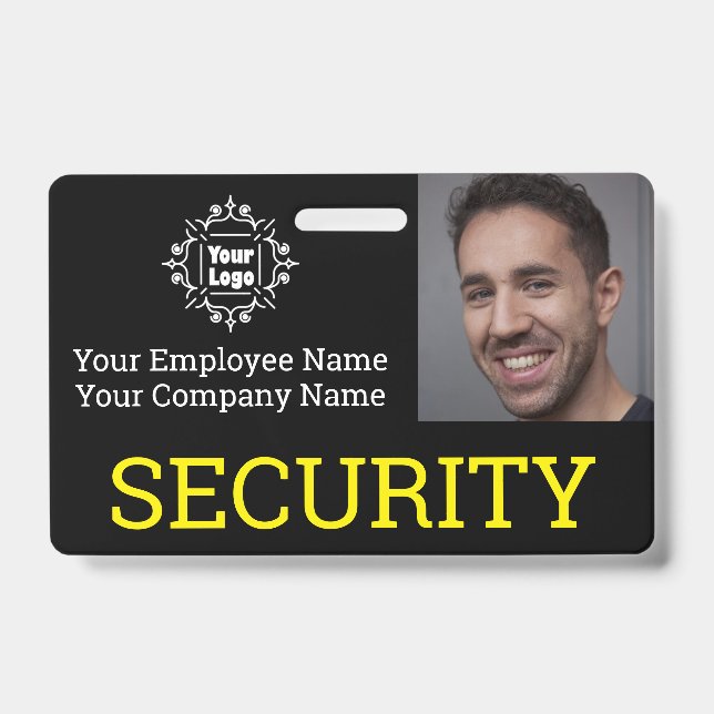 Professional Black Security Guard Photo ID Badge (Front)