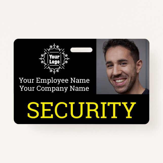 Professional Black Security Guard Photo ID Badge (Front)
