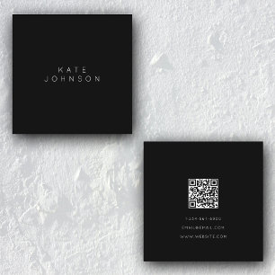 Professional Black Simple Minimalist QR Code Square Business Card