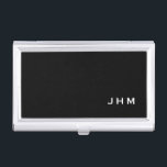 Professional Black & White Classic Monogram Business Card Holder<br><div class="desc">Professional business card holder features sleek minimalist design in a black and white colour palette. Custom monogram initials presented on a simple black background; positioned lower right hand corner. Shown with personalized monogram initials in a simple classic modern font, this executive business card holder is designed as a template with...</div>