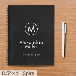 Professional Black White Elegant Monogram Notebook