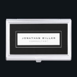 Professional Black & White Framed Name & Title Business Card Holder<br><div class="desc">Professional business card holder features sleek minimalist design in a black and white colour palette. Custom name and title presented on a simple white background, framed in a sleek border on a black background. Shown with personalized name and title in simple modern font, this executive business card holder is designed...</div>