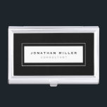 Professional Black & White Framed Name & Title Business Card Holder<br><div class="desc">Professional business card holder features sleek minimalist design in a black and white colour palette. Custom name and title presented on a simple white background, framed in a sleek border on a black background. Shown with personalized name and title in simple modern font, this executive business card holder is designed...</div>