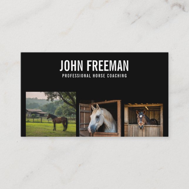 Professional Black & White Horse Photo Equine Business Card (Front)