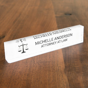 Professional Black white Lawyer Attorney Nameplate