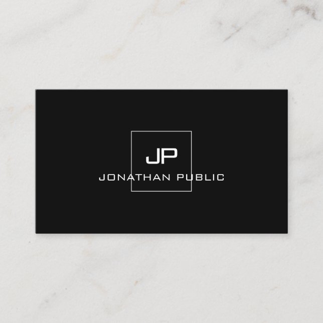 Professional Black White Modern Elegant Monogram Business Card (Front)