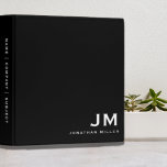 Professional Black White Monogram Binder<br><div class="desc">Modern professional binder features a minimal design in a classic black and white colour palette. Custom name presented in the lower right-hand corner in stylish simple font with complimentary monogram initials in bold classic block typography. Shown with a custom name and monogram initial on the front in modern typography, this...</div>