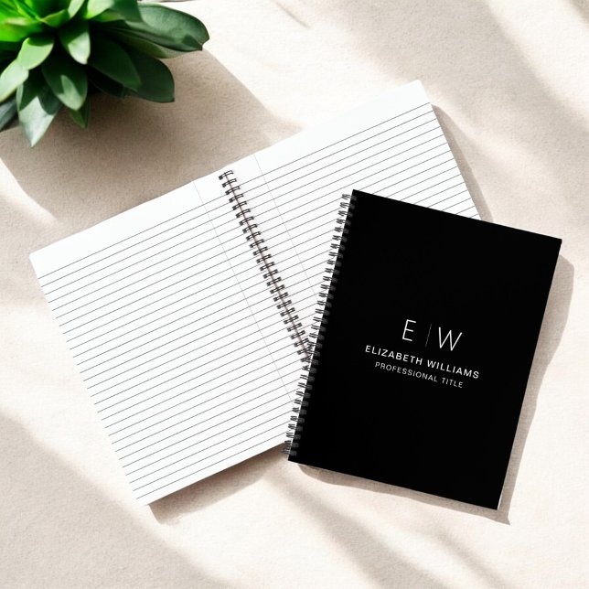 Professional Black White Monogram Business Initial Notebook (Creator Uploaded)