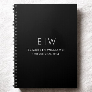 Professional Black White Monogram Business Initial Notebook