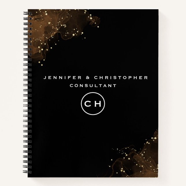 Professional Black & White Monogram Initial Notebo Notebook (Front)
