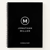 Professional Black White Monogram Initial Notebook (Front)