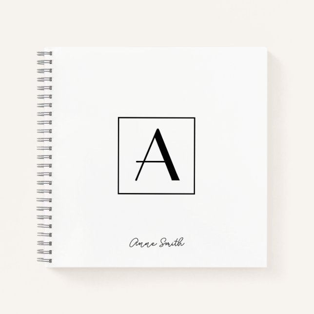 Professional Black & White Monogram Initial Script Notebook (Front)