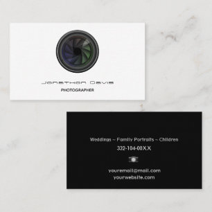 Professional Black & White Photography Camera Lens Business Card