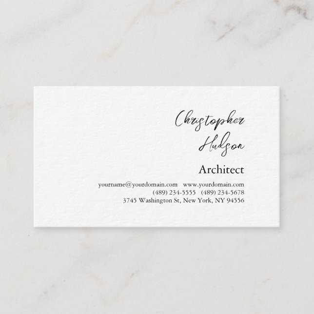 Professional Black White Plain Architect Thick Business Card (Front)