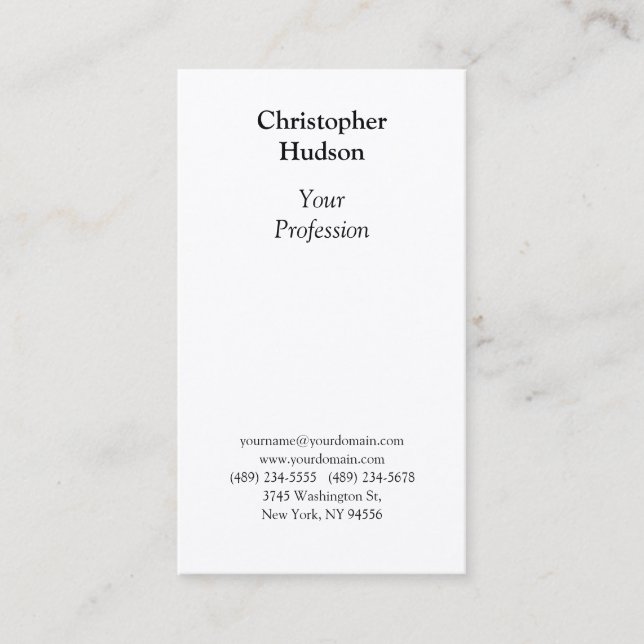 Professional Black & White Plain Premium Silk Business Card (Front)