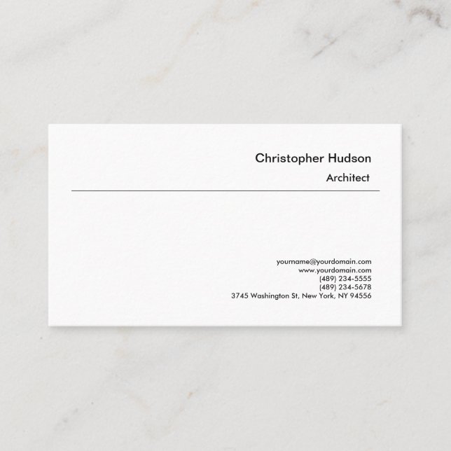 Professional Black White Simple Plain Architect Business Card (Front)