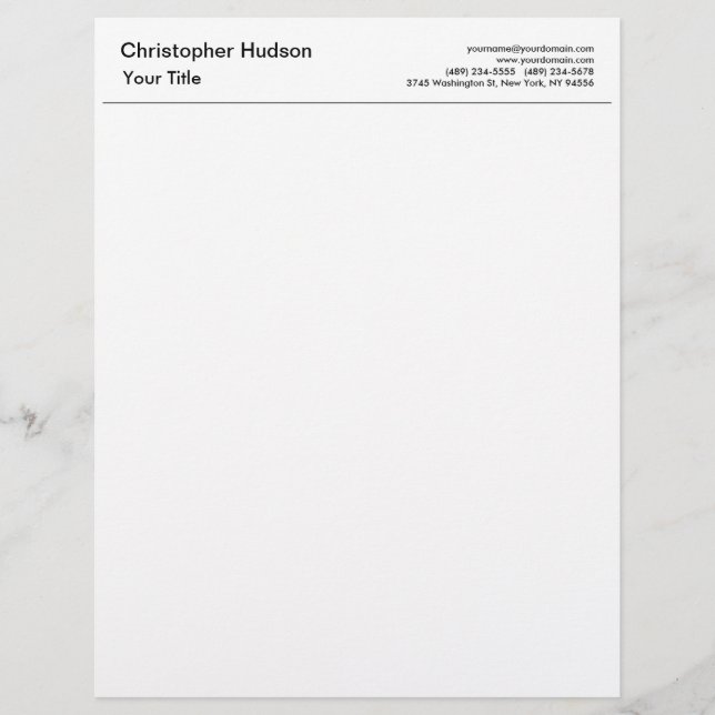 Professional Black White Simple Plain Letterhead (Front)